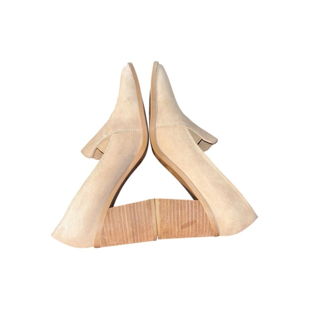 Joie Women’s 7.5 Wevenly Tan Beige Suede Leather Slip On Stretch Block Heel